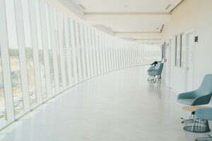 Modern hospital corridor suggesting advanced medical care in China