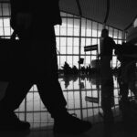 Traveler walking through a China airport terminal